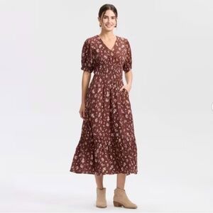 Floral V-Neck Midi Dress XS